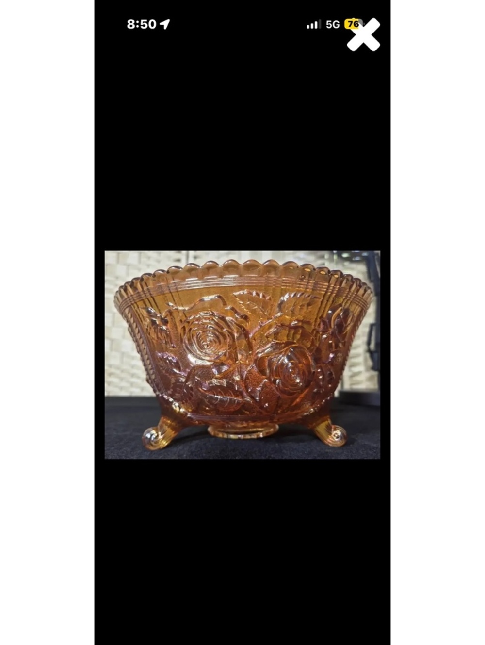 Amber pressed glass footed bowl